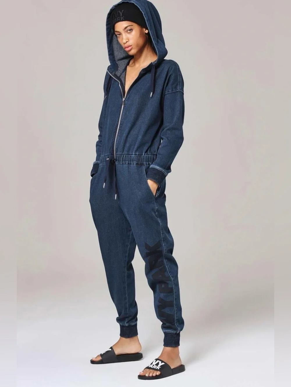 Ivy Park blue long sleeve pants hoodie jumpsuit onesie size L - Picture 1 of 8